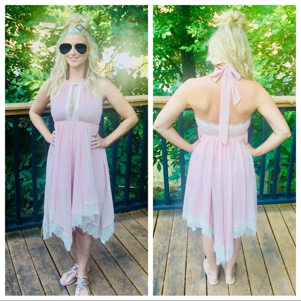 Blush & lace halter dress